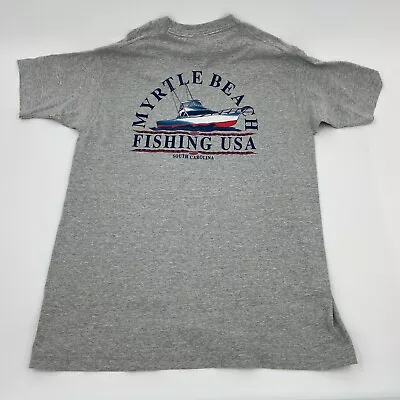 Vintage Myrtle Beach Shirt Mens XL Gray Fishing USA Boat Graphic T Tee • $4.95