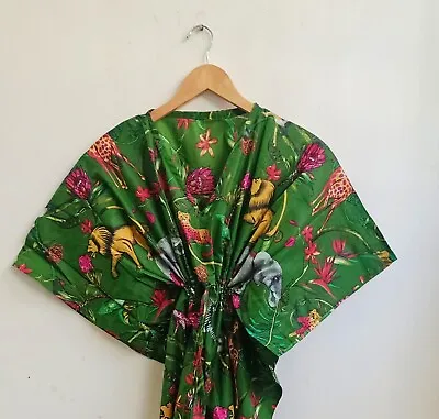 $35.53 • Buy Indian Dark Green Cotton Party Wear Kaftan Dress Womens Clothing Night Maxi Gown