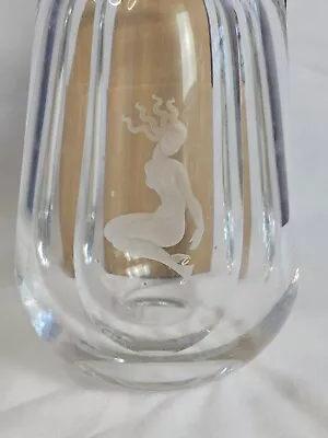 Orrefors Palmqvist Mermaid 1954 Copper Wheel Engraved Swedish Crystal Vase • $175