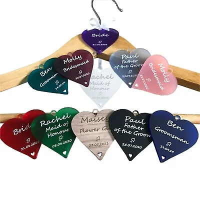£3.95 • Buy Wedding Hanger Heart Personalised Bridal Party Name Role Acrylic Wooden MDF Tags
