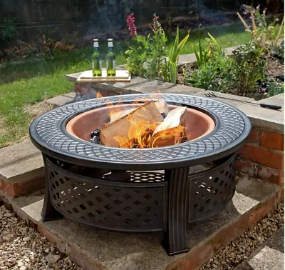 Fire Pit Heavy Large Outdoor Firepit Garden Heater Round Table BBQ Brazier&Grill • £98.99