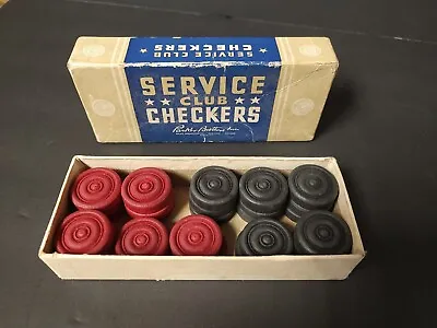 Vintage Wooden Checker Pieces 13 RED 14 BLACK Parker Bros Service Club Orig Box • $6.99