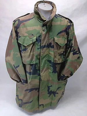 USGI Cold Weather Field Jacket M65 Woodland Camo Men Large Long Coat Alpha • $122.99