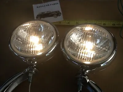 New Clear Lens 6 Volt Small Vintage Style Fog Lights With Chrome Brackets ! • $120.99