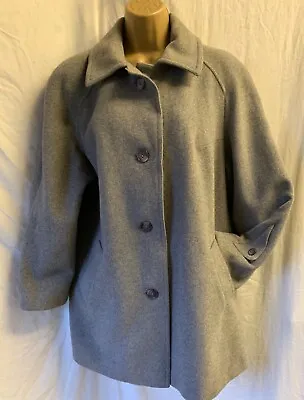 Vintage Size 14 Marl Grey Wool & Cashmere Cocoon Pea Overcoat Outdoor Lined Coat • £34.95