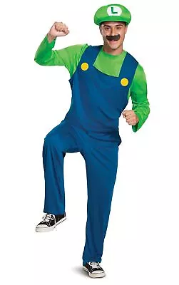 Adult Licenced Super Mario Bros Luigi Green Plumber Fancy Dress Costume Nintendo • £29.99