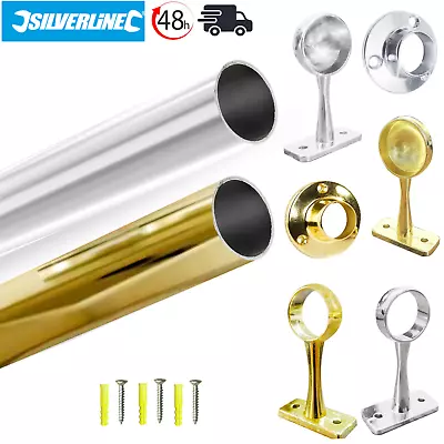 WARDROBE RAIL/POLE ROUND HANGING ROD CHROME/BRASS/GOLDEN 0.3m-2.5m  CUT TO SIZE  • £3.98