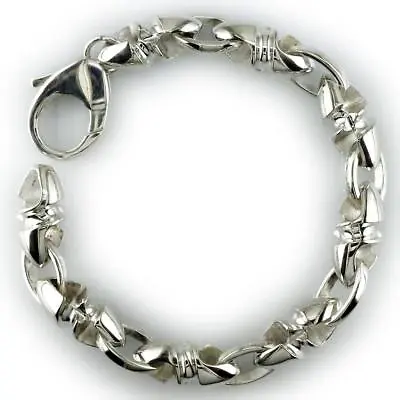 Mens Large Twisted Bullet Link Bracelet In Sterling Silver • $1180