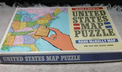 Vintage United States Map Puzzle Rand McNally Selchow&Righter  Die Cut- Complete • $5