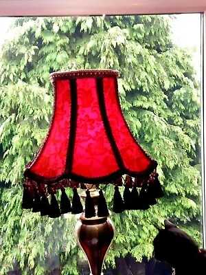 Lge14  Victorian Vintage Handmade Traditional Pink Red Lace Table Lampshade Deco • £145