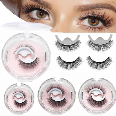 £3.90 • Buy 2Pcs Fake Eyelashes Natural Curly Reusable Self-adhesive False Eyelashes 3D Mink