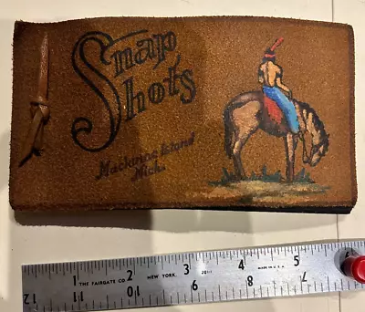 Vintage Indian Mackinac Island Michigan Leather Snap Shot Souvenir W/ Vintage Ph • $12