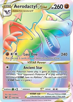 Pokémon TCG - Lost Origin - Aerodactyl VSTAR Rainbow Secret Rare - 199/196 • $9.99