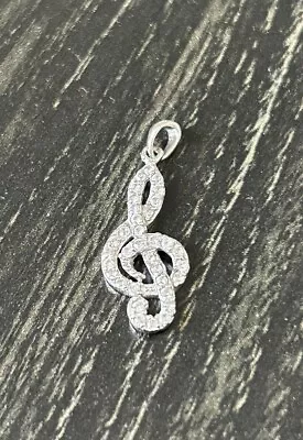 925 Sterling Silver Treble Clef Charm Note Music Jewelry Necklace Pendant • $14.50