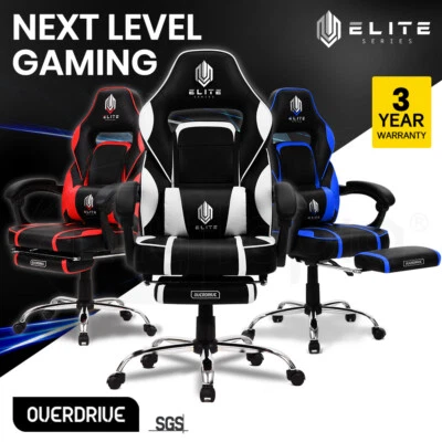 $219 • Buy OVERDRIVE Gaming Chair Racing Computer PC Office Seat Reclining Footrest Black