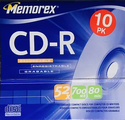 Memorex CD-R 52x 700MB 80 Min 10 Pack Blank Cds - Music Photos NEW & SEALED! • $12.99