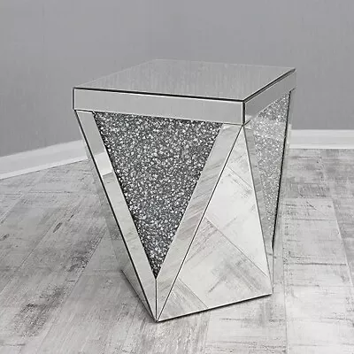 Diamond Shape Side Table Crushed Glass Mirrored Side Table For Living Room • £129