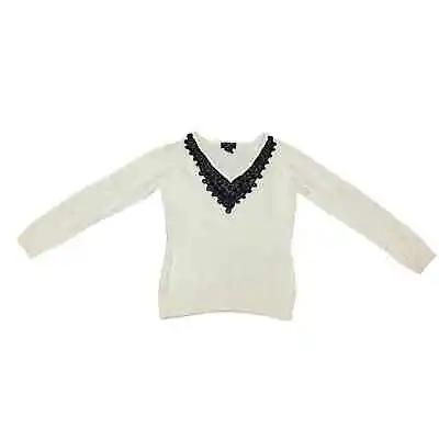 Philosophy By Republic Angora Blend V-Neck Sweater Cream Black - Size Medium • $22