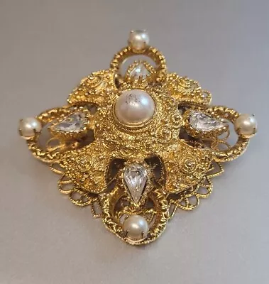 VINTAGE Graziano Maltese Cross Brooch W Pearls And Rhinestones A12 • $49.99