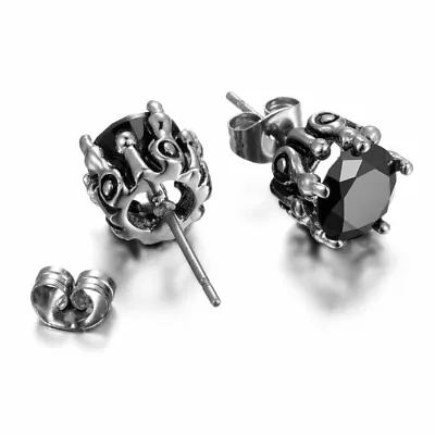 2pcs Mens Womens Gothic Punk Stainless Steel Round Cubic Zirconia Stud Earrings • $9.89
