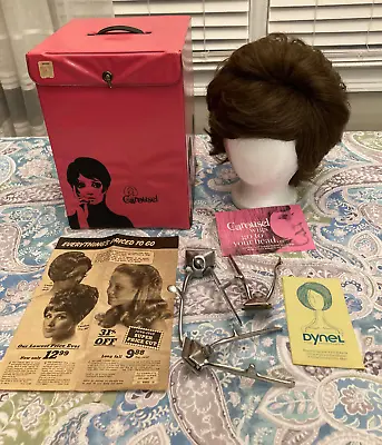 Antique Vintage 1960's Carousel Wig Case Box Twiggy Pink Vinyl Box Wig+ CUTTERS • $48