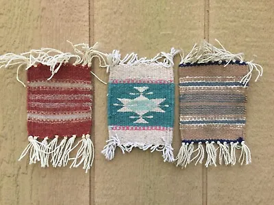 Hand Woven 100% Wool Coaster Mug Rug Mat Lot 3 Geometric Southwestern 5 X4 1/4  • $11.96