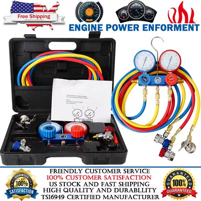 Diagnostic A/C Manifold Gauge Set Professional HVAC Freon Recharge Kit W/ Hoses • $49.59