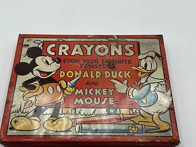 1950 RARE Vintage Walt Disney Donald Duck Mickey Mouse TRANSOGRAM Tin Crayon Box • $17