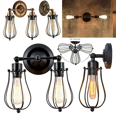Vintage Wall Light Retro Industrial Cage Wall Lights Indoor Fitting Sconce Lamp • £21.89