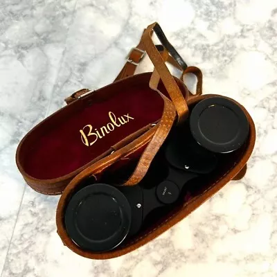 Vintage Binolux Binoculars 7x35 & Leather Carrying Case W Compass Antique • $61