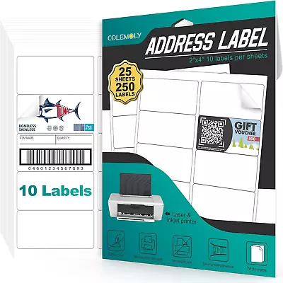 2X4 Labels Sticker Paper 250 Address Labels For Laser/Inkjet Printer Matte White • $7.30