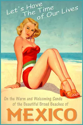 Mexico Beach Beauty Pinup Travel Poster Art Print 296 • $35.50