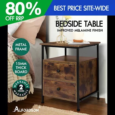 ALFORDSON Bedside Table Retro Wooden Nightstand Vintage Storage Side Cabinet • $79.95