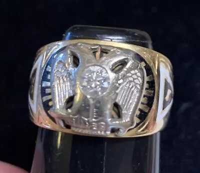 Scottish Rite Yellow 14K Gold Masonic Double Eagle 32nd Degree Diamond Ring • $699