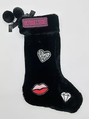 Victoria Secret Christmas Stocking Pom Pom Diamond Lips Plush Patch Heart • $12.99