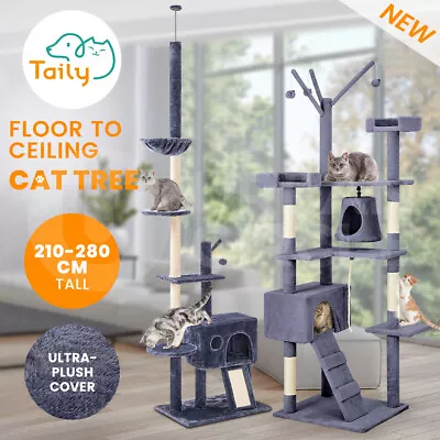 Taily 210-280cm Cat Tree Trees Scratching Post Scratcher Tower Condo House Grey • $64.79