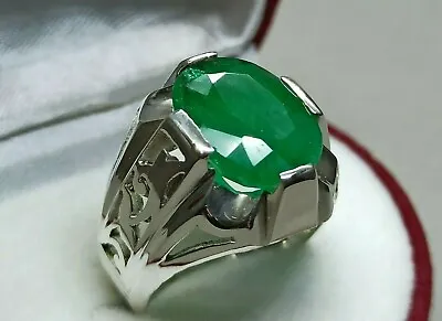 7 Carat Rich Green Emerald Mens Ring Sterling Silver 925 Handmade Zamurd Ring • £105