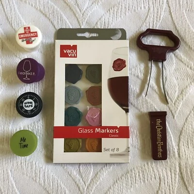 $10 • Buy Wine ‘Lot’; NIP Vacuvin Glass Markers, NWOP S/4 Silicone Wine Savers