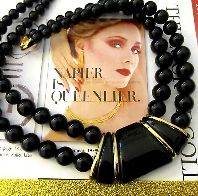 VTG RUNWAY DECO/MODERNIST NAPIER BOOK PC  Jet Collection  Lucite Bead Necklace • $67.99