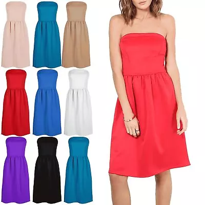 Womens Boobtube Midi Dress Ladies Scuba Bandeau Swing Skater Shift Dresses Top • $6.82