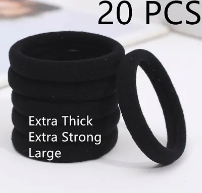 20PCS EXTRA THICK STRONG LARGE Black JERSEY Snag Free Hair Elastics Bobbles  UK • £3.75