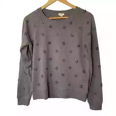 J Crew Jeweled Sweatshirt Size Small Gray Embellished Crew Neck  • $24.99