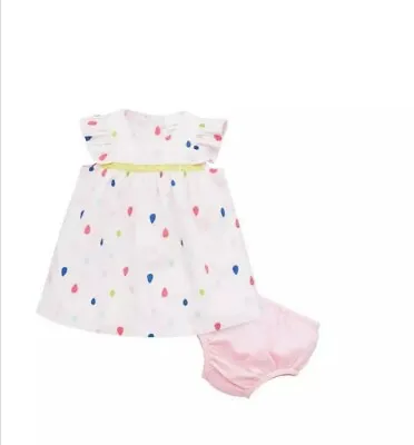 Baby Girls Pink With Multi Spot Sailor Dress And Briefs In Pink Size 3-6 Months • £6