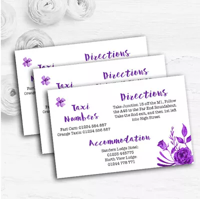 Cadbury Purple & White Watercolour Floral Wedding Guest Information Cards • £15.96