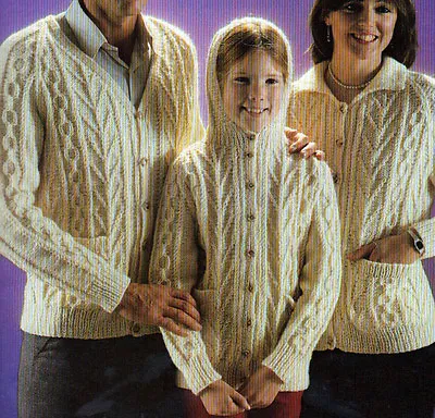 0268 KNITTING PATTERN MENS LADYS BOY GIRL ARAN 3xNECKS CARDIGAN 30 - 40  • £3.49