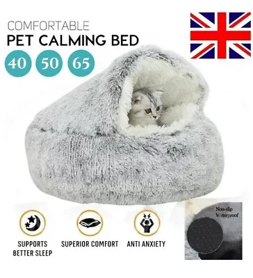 Pet Dog Cat Bed Cave House Round Plush Fluffy Hooded Cat Bed Donut 405060 Cm • £19.99