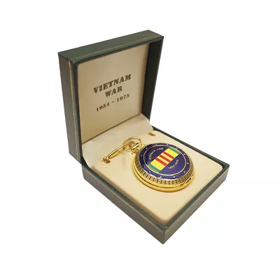 Military Vet Vietnam War US Ribbon Mens Gold Pocket Watch Chain Nam Veteran Gift • $25.48