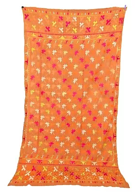 Authentic Vintage Indian From Punjab Phulkari Floss Hand Embroidered Bagh Shawl • $140