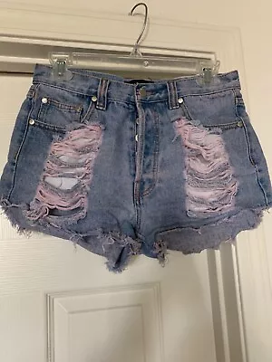 Mink Pink Distressed Daisy Dukes Button Front 28” Waist Shorty Booty Shorts • $16