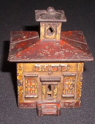 J&E Stevens Antique Cast Iron House Cupola Penny Bank~Yellow/Red Late 1800s • $75